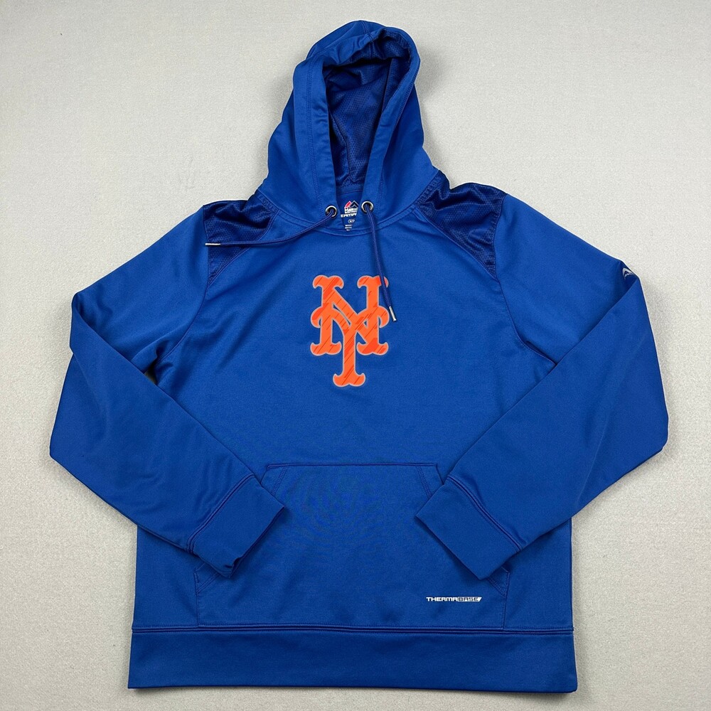 New York Mets Hoodie Men Medium Blue Majestic Therma Base Pullover Sweatshirt M